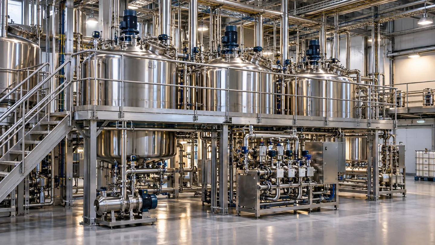 Stainless mixing vessels, dosing equipment and process piping