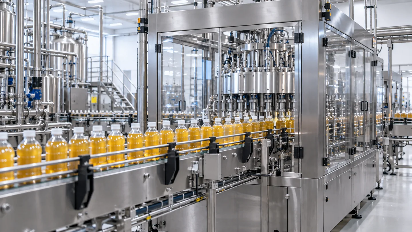 Hygienic beverage filling and packaging line