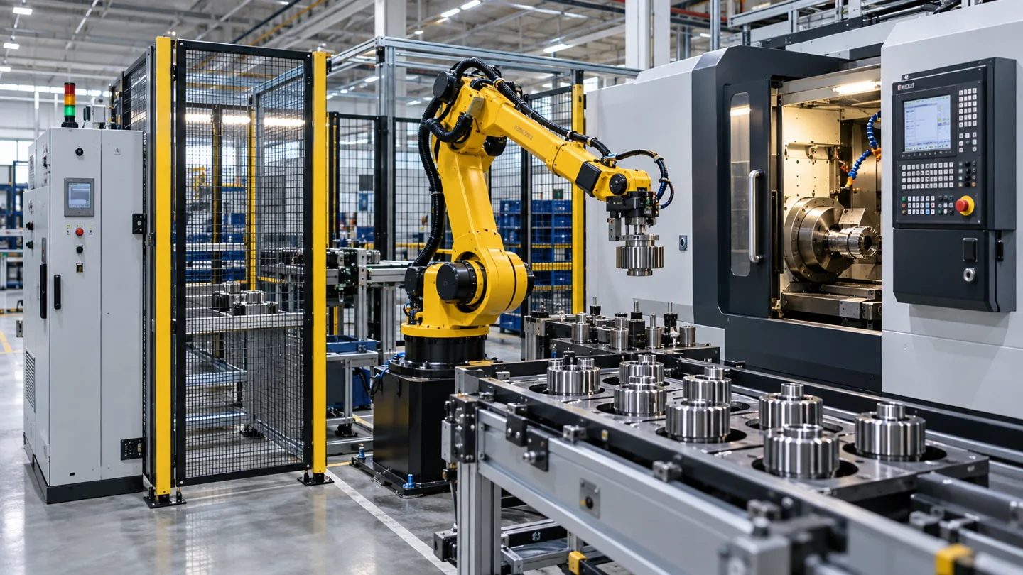 Guarded robot and CNC manufacturing cell