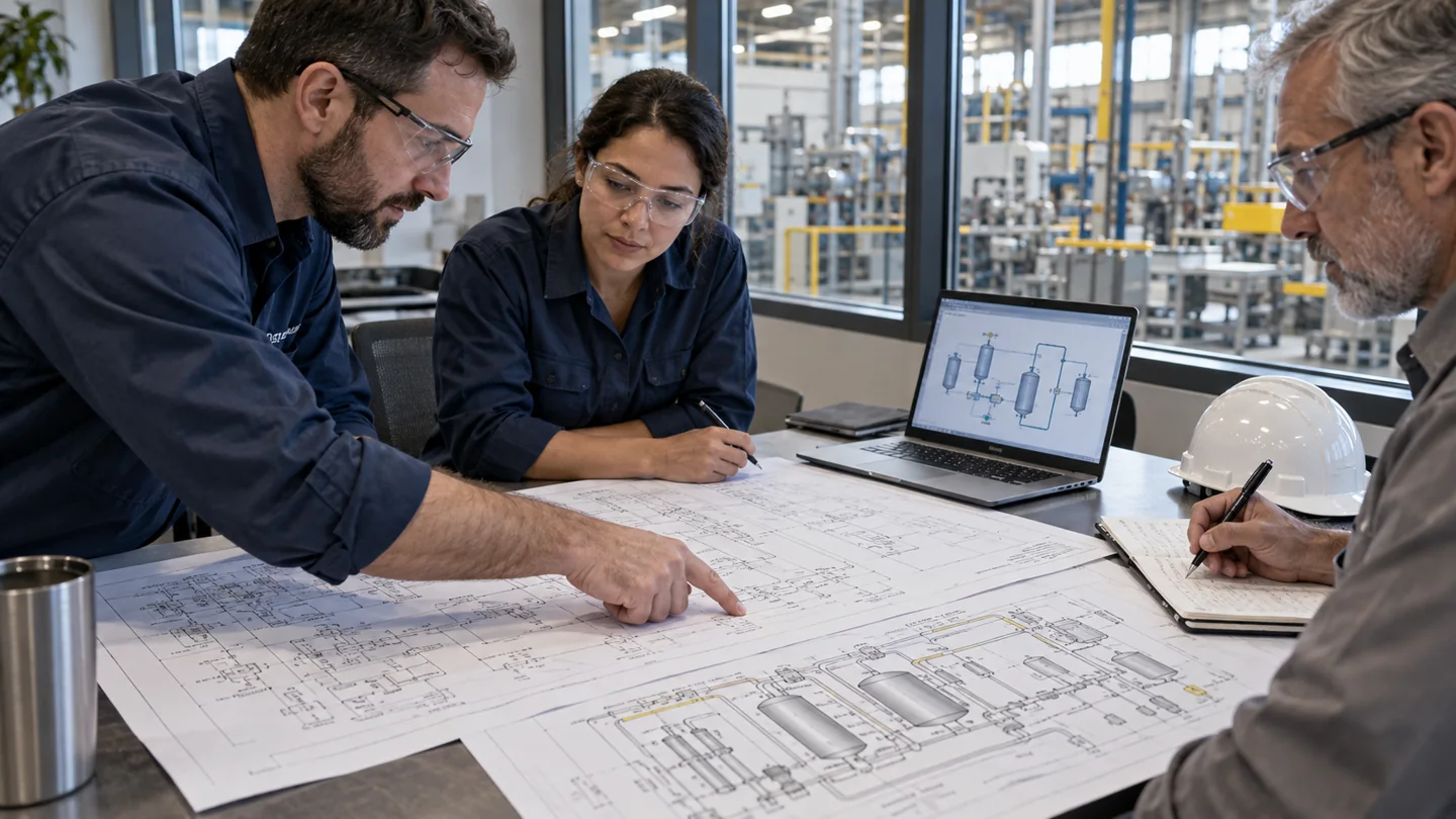 Engineers reviewing process drawings and automation priorities